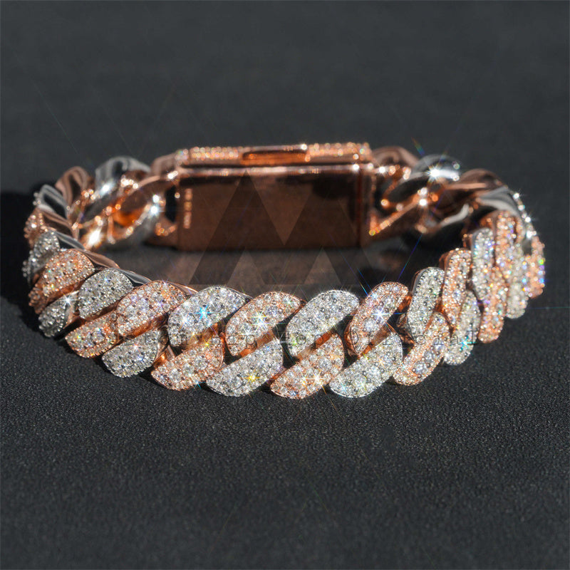 Luxurious 18MM Rose Gold Cuban Link Bracelet with VVS Moissanite Diamonds3