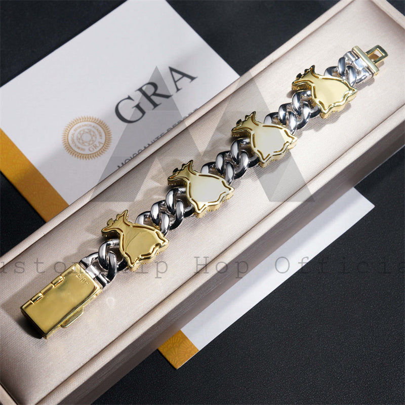 Yellow Gold Two Tone Silver 925 Moissanite Iced Out Hip Hop 15MM Cuban Bracelet Mix Money Bag Charms