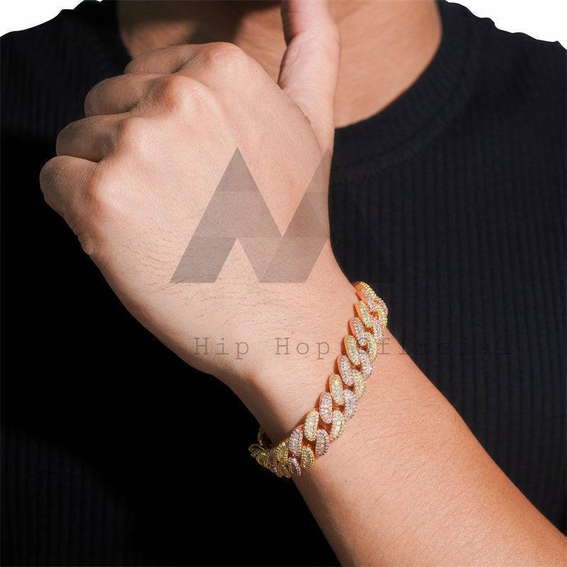 Hip Hop Iced Out 925 Sterling Silver Rose gold Mix Yellow Gold 13MM Width Baguette Cut Moissanite Cuban Bracelet For Men