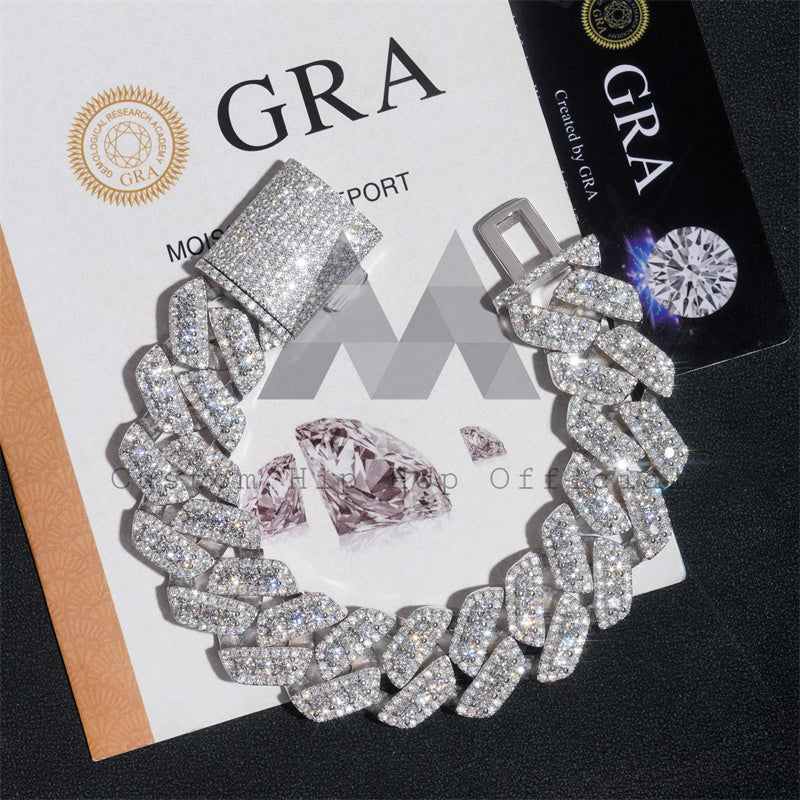 Дизайн из трех камней в стиле хип-хоп толщиной 18 мм, однотонный серебряный кубинский браслет из муассанита для мужчин