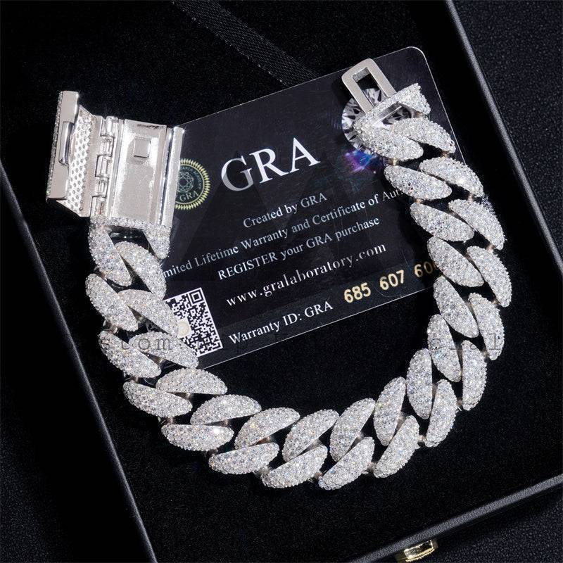 Solid Silver 18MM Moissanite Cuban Link Bracelet Flower Setting Fully Iced Moissanite Diamond For Men