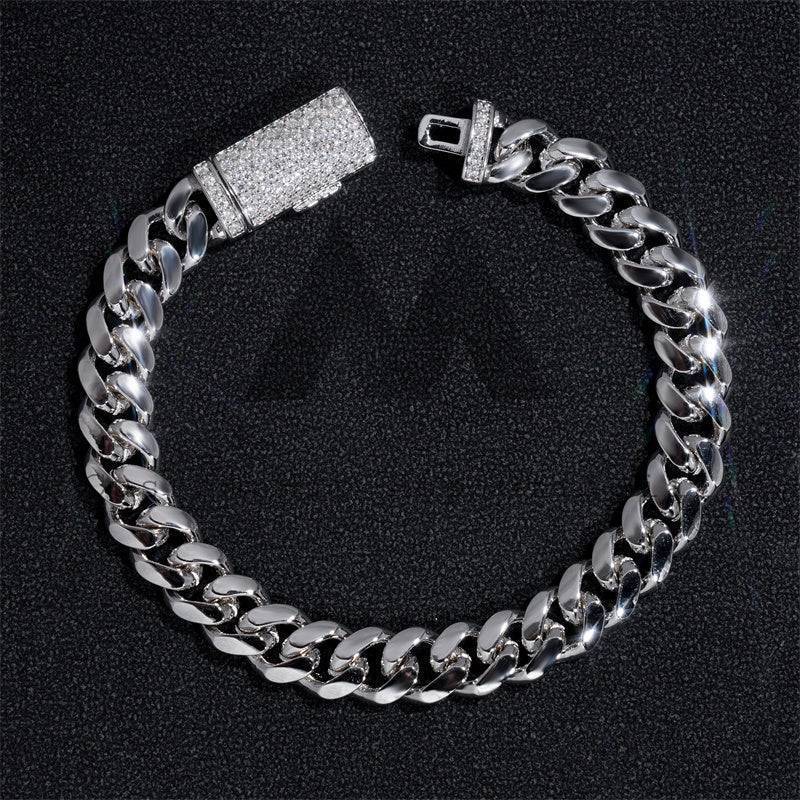 Solid Silver 925 Plain Cuban Link Bracelet 8MM With Moissanite Lock