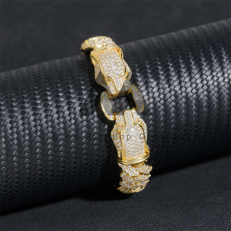 Yellow Gold Plated 925 Silver Cuban Link Bracelet with Leopard Clasp1