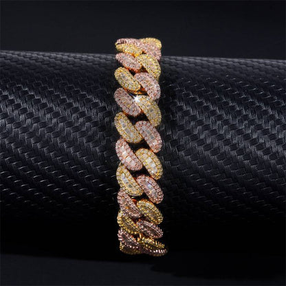 Hip Hop Iced Out 925 Sterling Silver Rose gold Mix Yellow Gold 13MM Width Baguette Cut Moissanite Cuban Bracelet For Men