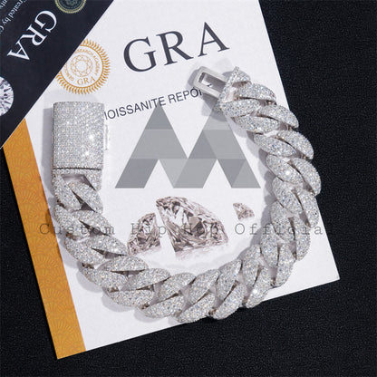 Solid Silver 18MM Moissanite Cuban Link Bracelet Flower Setting Fully Iced Moissanite Diamond For Men