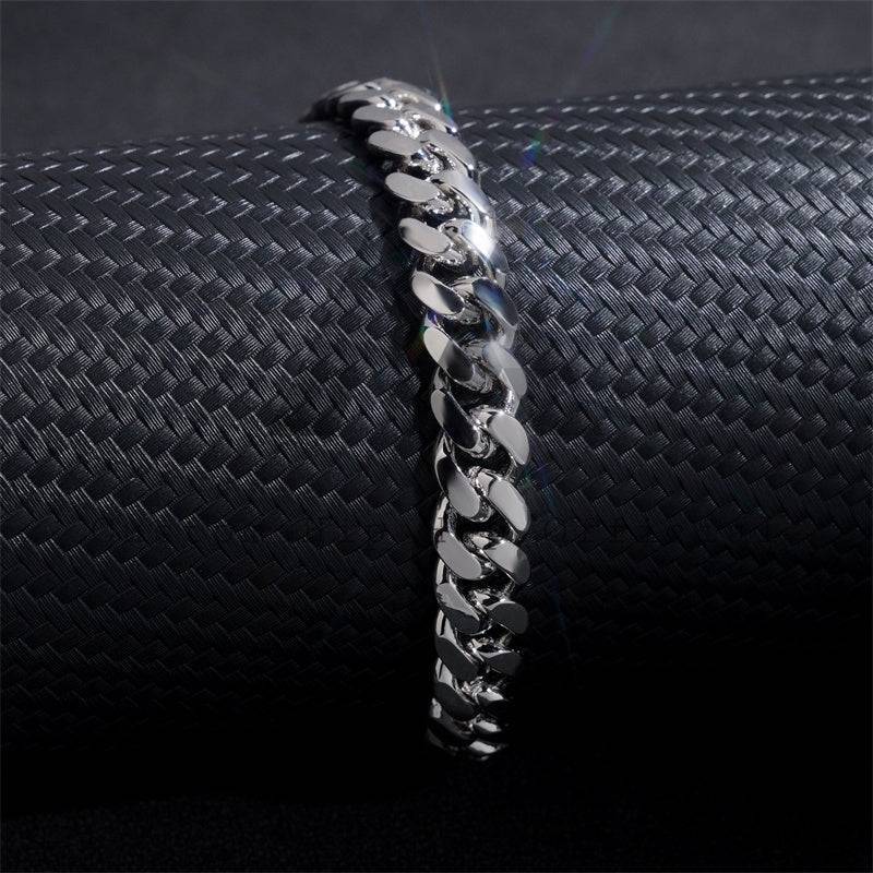 Solid Silver 925 Plain Cuban Link Bracelet 8MM With Moissanite Lock