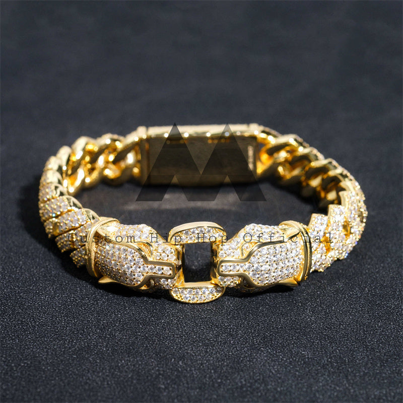 Yellow Gold Plated 925 Silver Cuban Link Bracelet with Leopard Clasp2