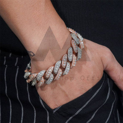 Three Rows Men Bracelet Hip Hop 20MM Iced Out Moissanite Cuban LInk Bracelet