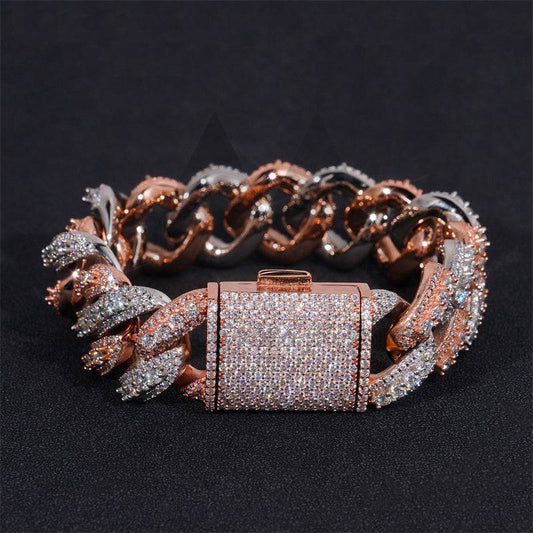 Three Rows Men Bracelet Hip Hop 20MM Iced Out Moissanite Cuban LInk Bracelet