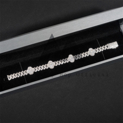 Iced Out Pass Diamond Tester Moissanite 10MM Clover Cuban Bracelet 925 Silver Iced Out For Men
