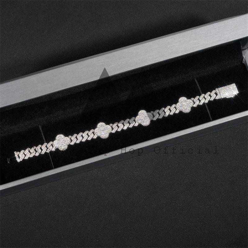 Hip hop iced out moissanite 10mm clover Cuban bracelet in 925 silver for men1