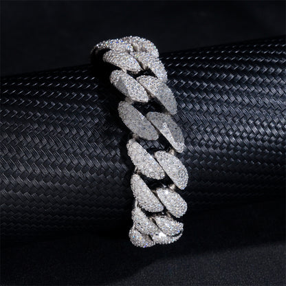 Solid Silver 18MM Moissanite Cuban Link Bracelet Flower Setting Fully Iced Moissanite Diamond For Men
