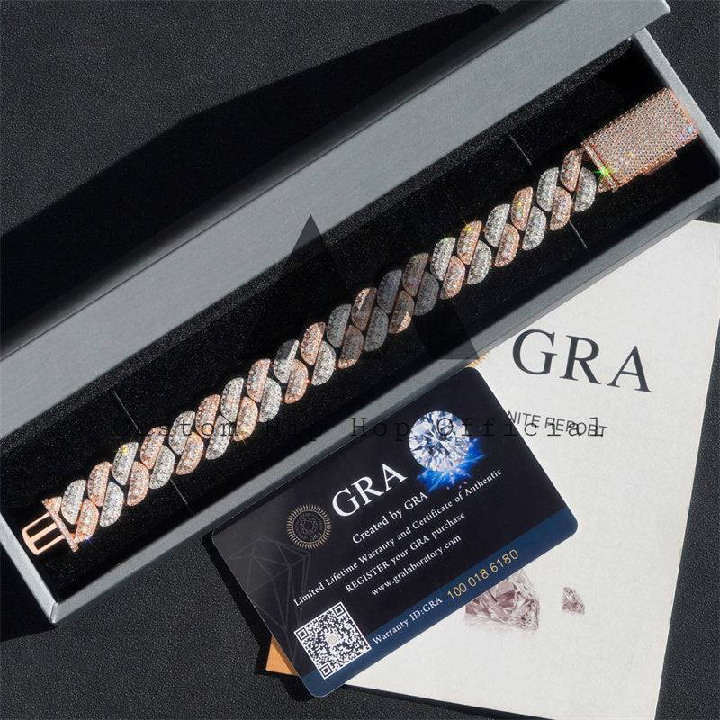 Luxurious 18MM Rose Gold Cuban Link Bracelet with VVS Moissanite Diamonds0