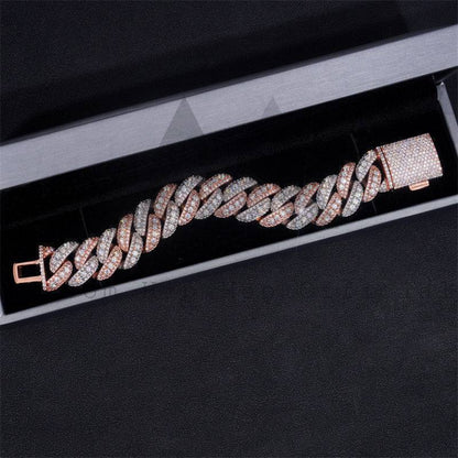 Three Rows Men Bracelet Hip Hop 20MM Iced Out Moissanite Cuban LInk Bracelet