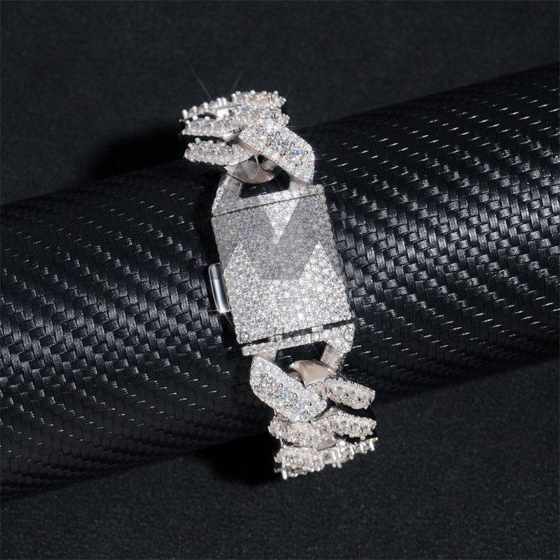 Hip hop jewelry Three Stone Design 18MM Thick Solid Silver Moissanite Cuban Bracelet for Men3