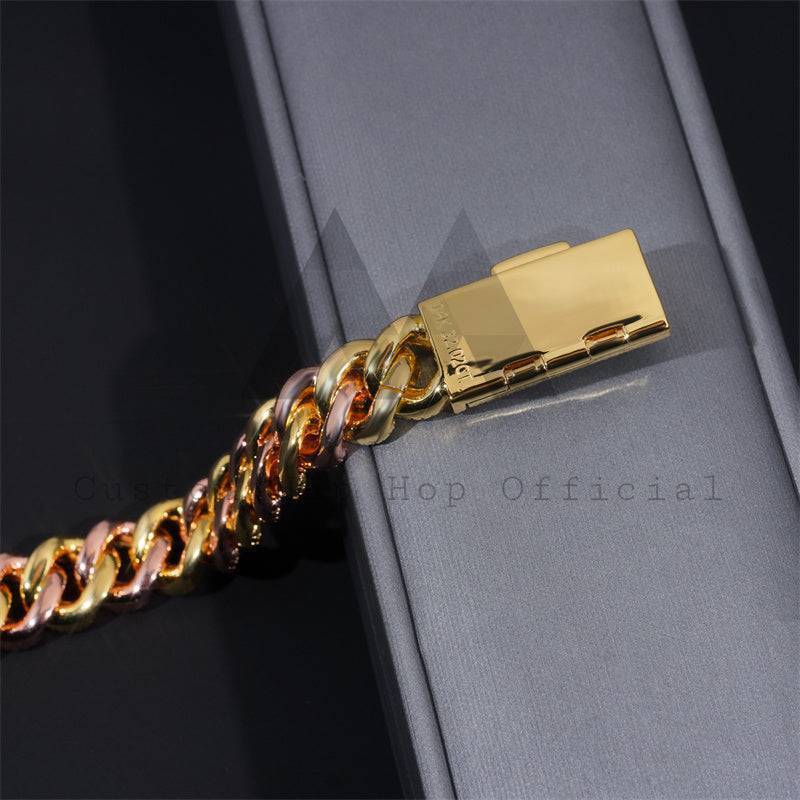 Hip Hop Iced Out 925 Sterling Silver Rose gold Mix Yellow Gold 13MM Width Baguette Cut Moissanite Cuban Bracelet For Men