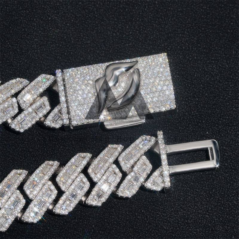 925 Sterling Silver Cuban Link Chain with Rhodium Plating and Emerald Cut Moissanite Custom Lock1