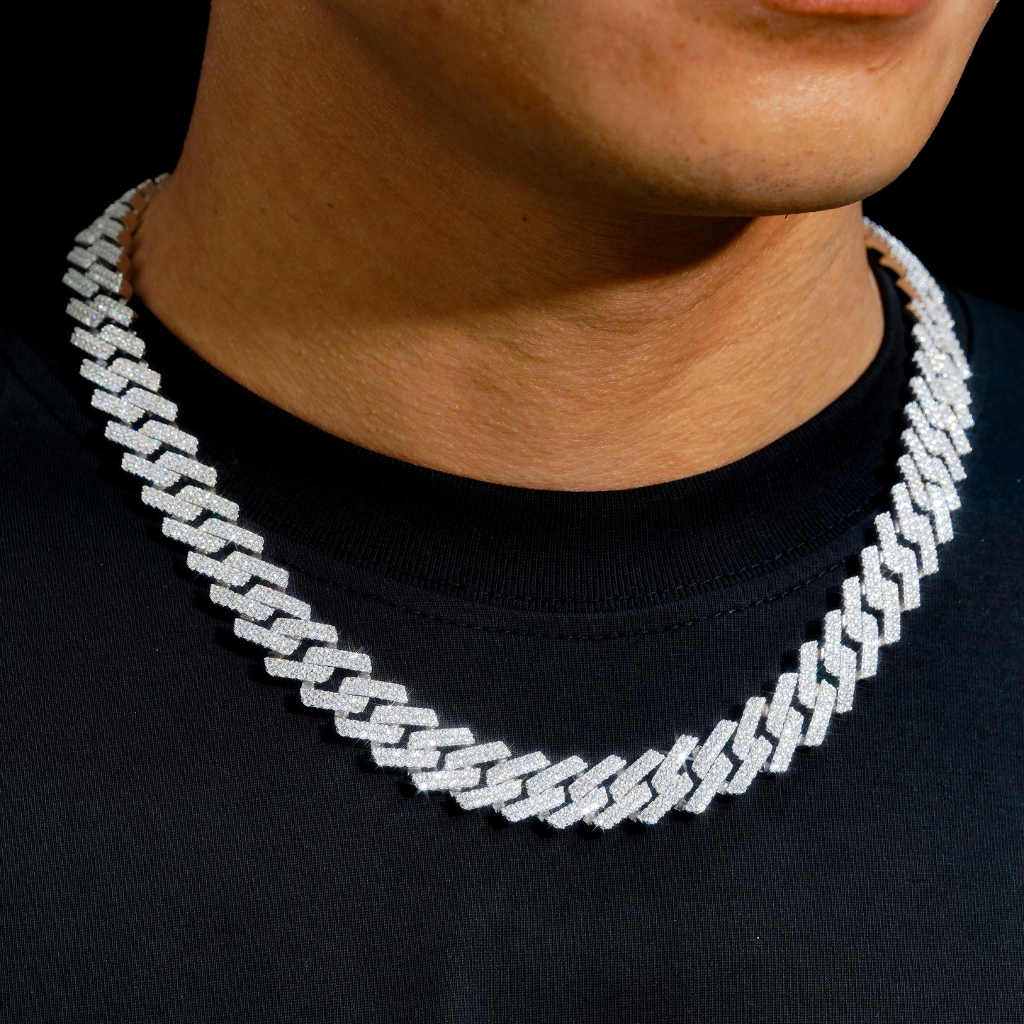 Ожерелье-цепочка из стерлингового серебра 925 пробы с двойными звеньями Iced Out VVS из кубинского звена 925 пробы 13 мм