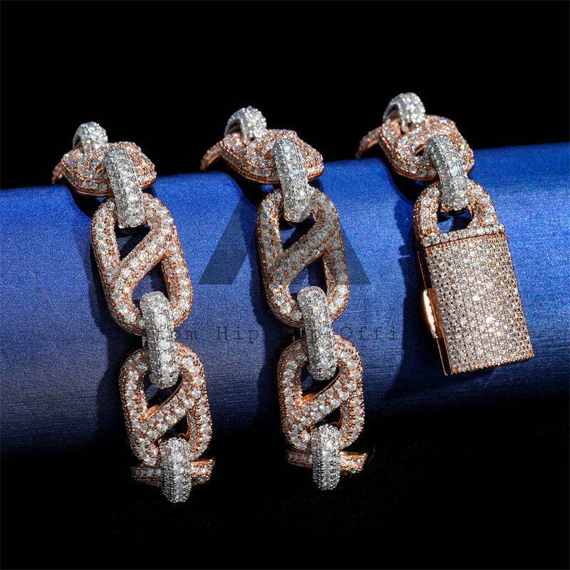 Rose Gold Two Tone VVS Moissanite Iced Out 15MM Cuban Chain Hip Hop Jewelry3