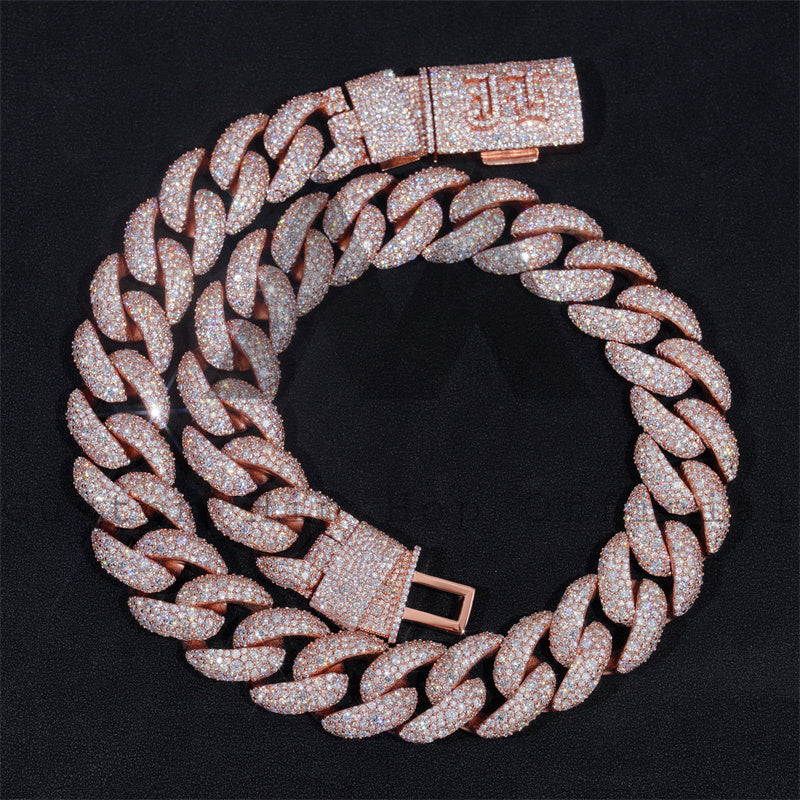 Custom Name Clasp 23MM Mosaic Setting Moissanite Diamond Cuban Link Chain Necklace For Men Rose Gold