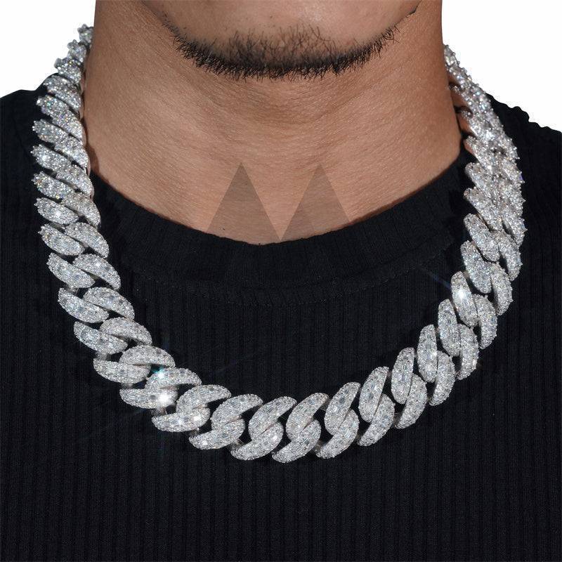 925 Solid Silver Iced Out 23MM Moisaic Setting Cuban Link Chain With Custom Name Clasp