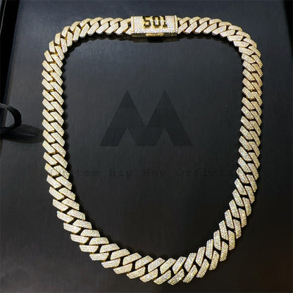 Hip Hop Iced Out 925 Silver Gold Plated 15MM 3 ROWS Cuban Chain With Moissanite Diamond Custom Lock