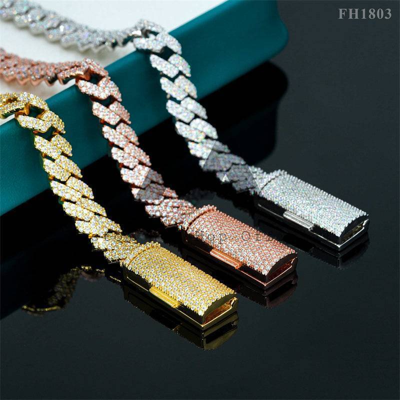 Sterling Silver Iced Out 2 Links 10MM Moissanite Cuban Link Chain Pass Diamond Tester