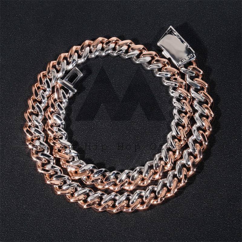 New Arrival Rose Gold Mix White Gold Moissanite Cuban Chain 13MM With Curve Clasp Iced Out Hip Hop