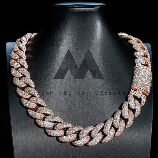 New Style 23MM Rose Gold Plated Over 925 Sterling Silver Mosaic Setting Moissanite Cuban Link Chain