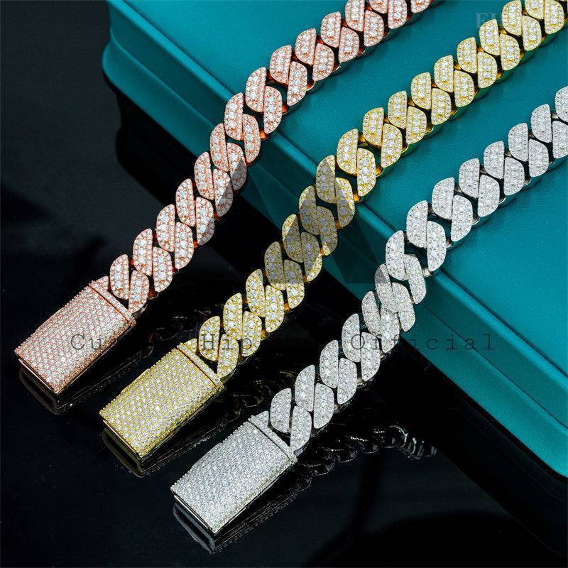 Gra Certificated Pass Diamond Tester Three Rows Link Iced Out Silver Moissanite Cuban Link Chain 13MM For Men Rapper Jewelry