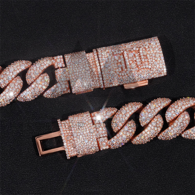 Custom Name Clasp 23MM Mosaic Setting Moissanite Diamond Cuban Link Chain Necklace For Men Rose Gold