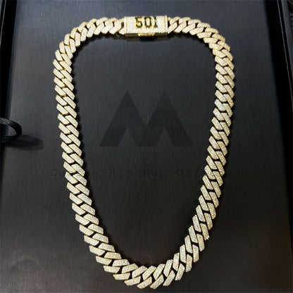 Hip Hop Iced Out 925 Silver Gold Plated 15MM 3 ROWS Cuban Chain With Moissanite Diamond Custom Lock