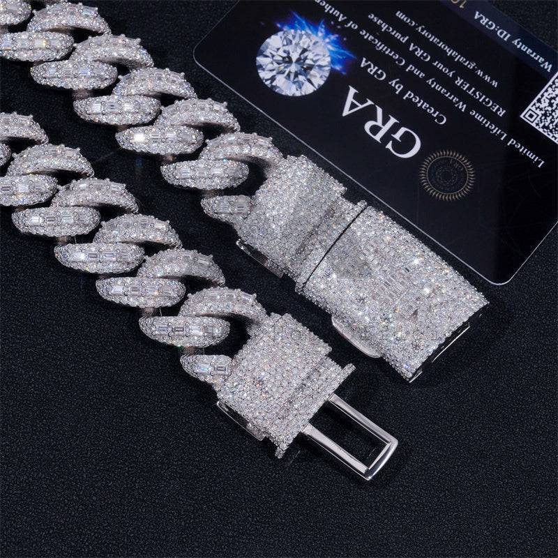 925 Solid Silver Iced Out 23MM Moisaic Setting Cuban Link Chain With Custom Name Clasp