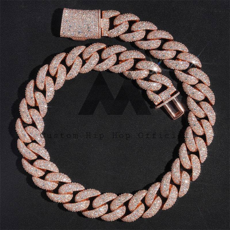 New Style 23MM Rose Gold Plated Over 925 Sterling Silver Mosaic Setting Moissanite Cuban Link Chain hip hop jewelry0