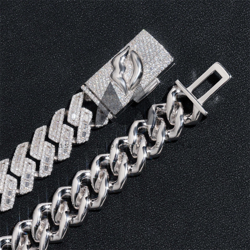 925 Sterling Silver Cuban Link Chain with Rhodium Plating and Emerald Cut Moissanite Custom Lock2