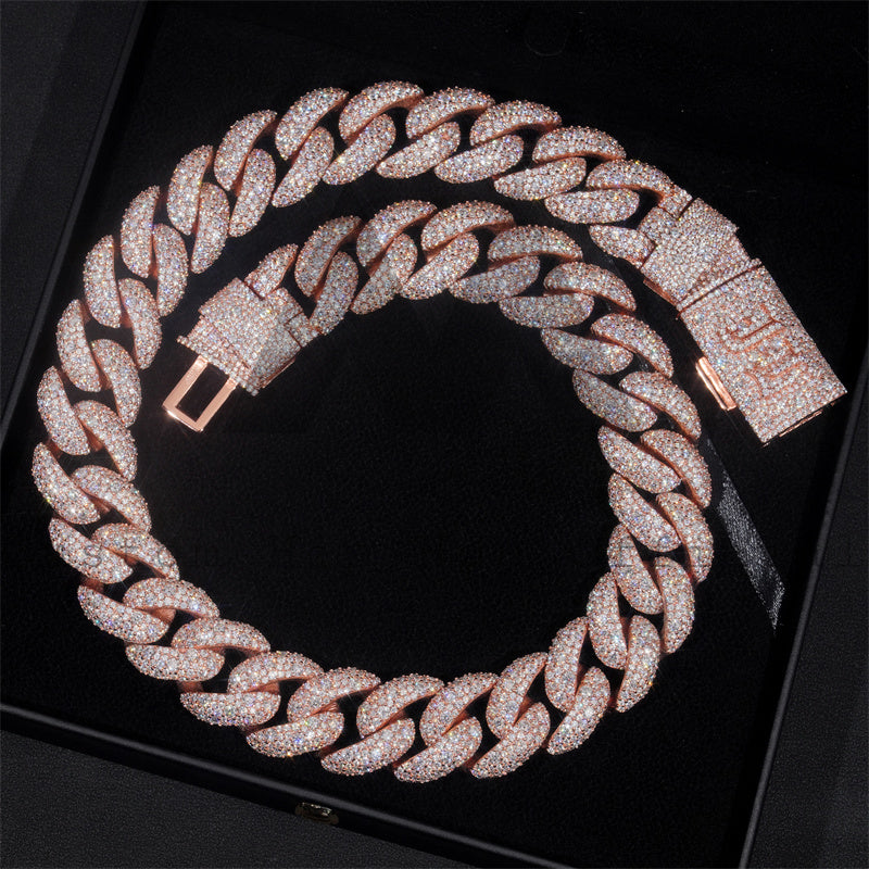 Custom Name Clasp 23MM Mosaic Setting Moissanite Diamond Cuban Link Chain Necklace For Men Rose Gold