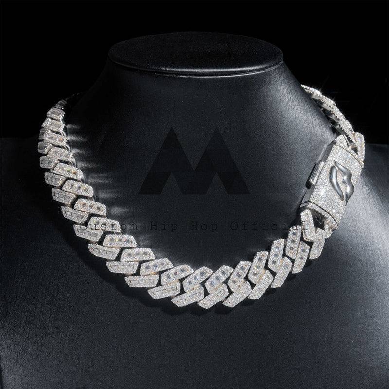 925 Sterling Silver Cuban Link Chain with Rhodium Plating and Emerald Cut Moissanite Custom Lock3