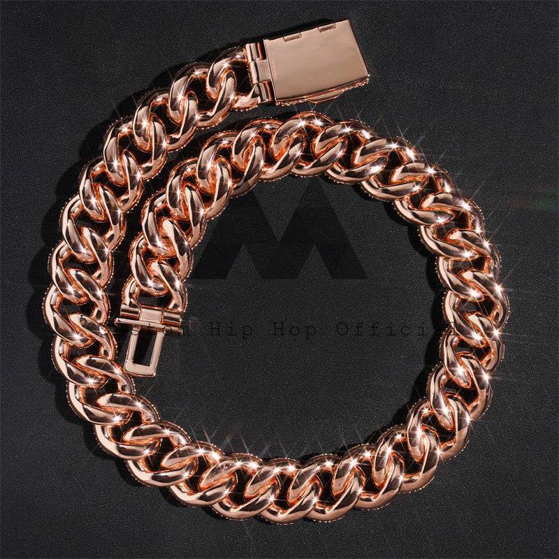 New Style 23MM Rose Gold Plated Over 925 Sterling Silver Mosaic Setting Moissanite Cuban Link Chain hip hop jewelry1