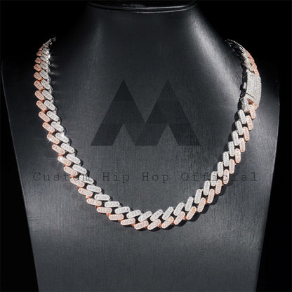 New Arrival Rose Gold Mix White Gold Moissanite Cuban Chain 13MM With Curve Clasp Iced Out Hip Hop