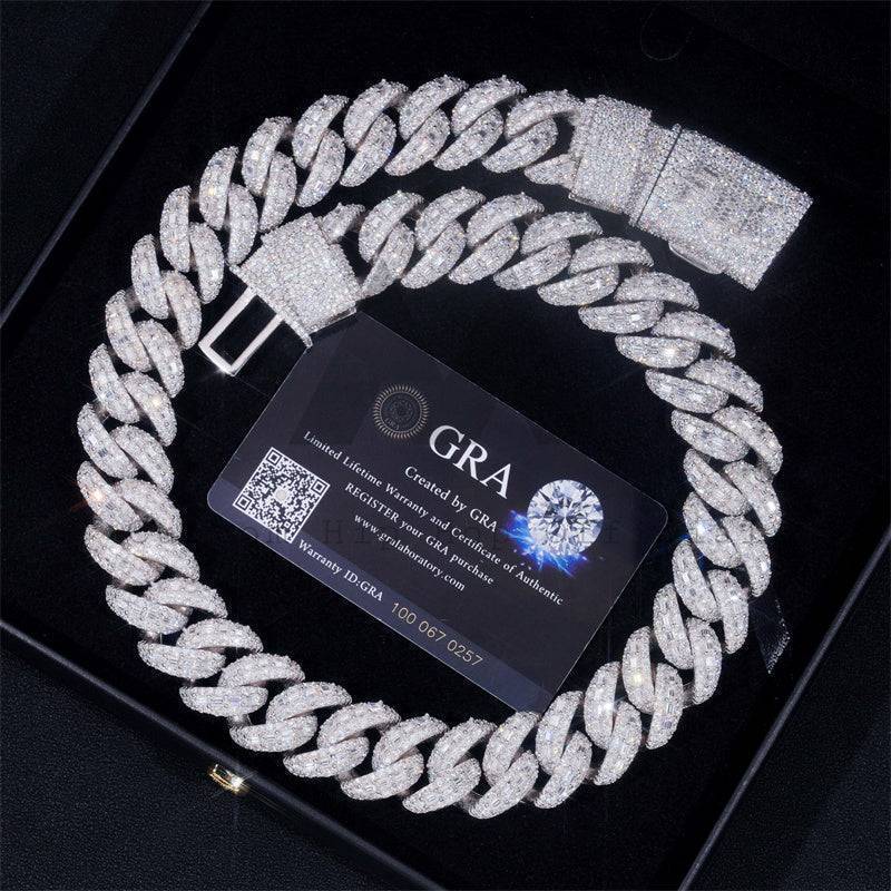 925 Solid Silver Iced Out 23MM Moisaic Setting Cuban Link Chain With Custom Name Clasp