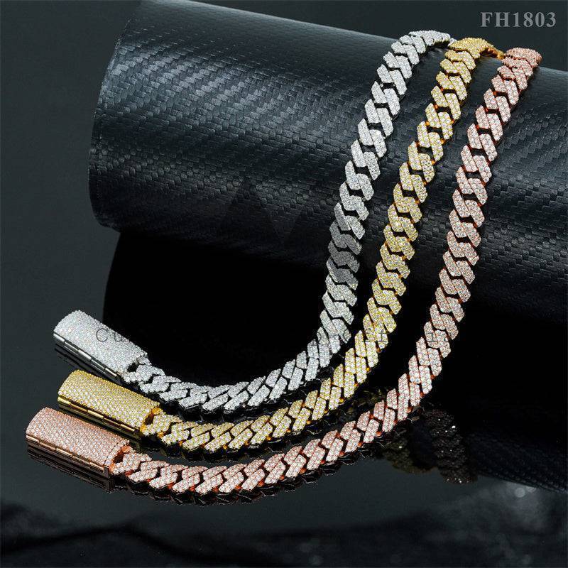 Sterling Silver Iced Out 2 Links 10MM Moissanite Cuban Link Chain Pass Diamond Tester