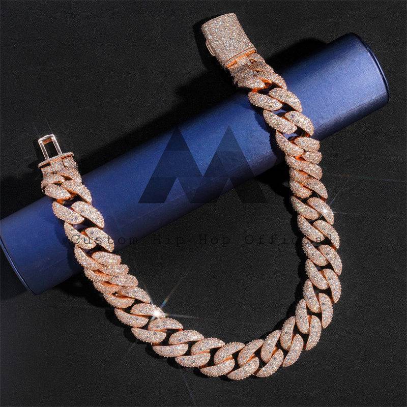 New Style 23MM Rose Gold Plated Over 925 Sterling Silver Mosaic Setting Moissanite Cuban Link Chain hip hop jewelry2