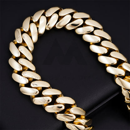 14K Gold Plated Over 925 Silver Hand Made Tight Link 20MM Moissanite Lock Plain Cuban Link Chain Miami Style
