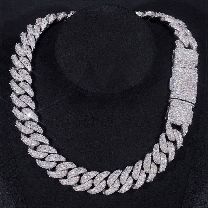 925 Solid Silver Iced Out 23MM Moisaic Setting Cuban Link Chain With Custom Name Clasp