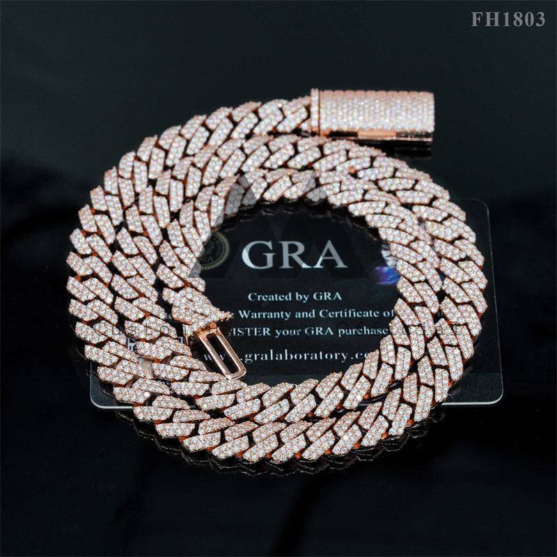 Sterling Silver Iced Out 2 Links 10MM Moissanite Cuban Link Chain Pass Diamond Tester