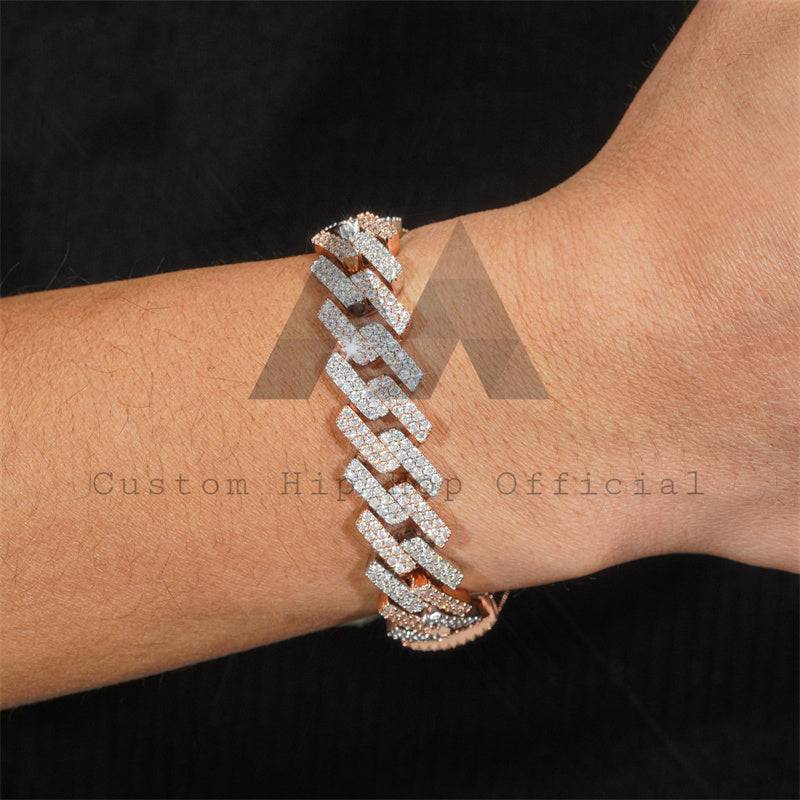 Hip Hop Jewelry 15MM Width Rose Gold Two Tone Solid Silver 925 Moissanite Cuban Link Bracelet2