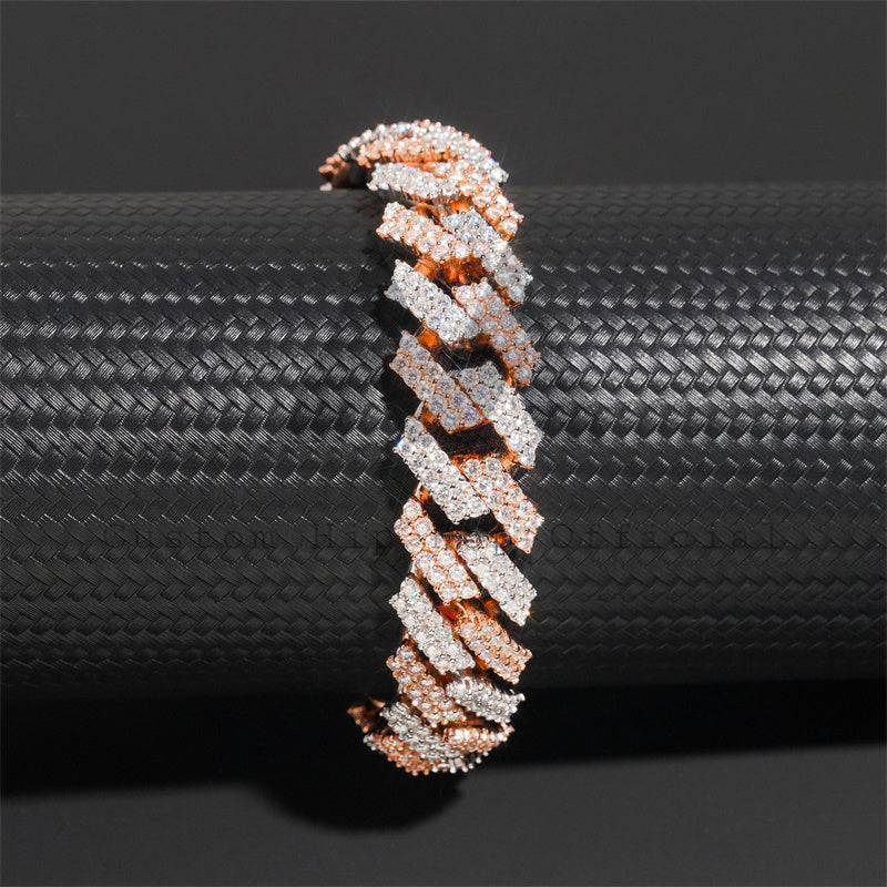 Hip Hop Jewelry 15MM Width Rose Gold Two Tone Solid Silver 925 Moissanite Cuban Link Bracelet0