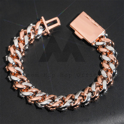 Hip Hop Jewelry 15MM Width Rose Gold Two Tone Solid Silver 925 Moissanite Cuban Link Bracelet