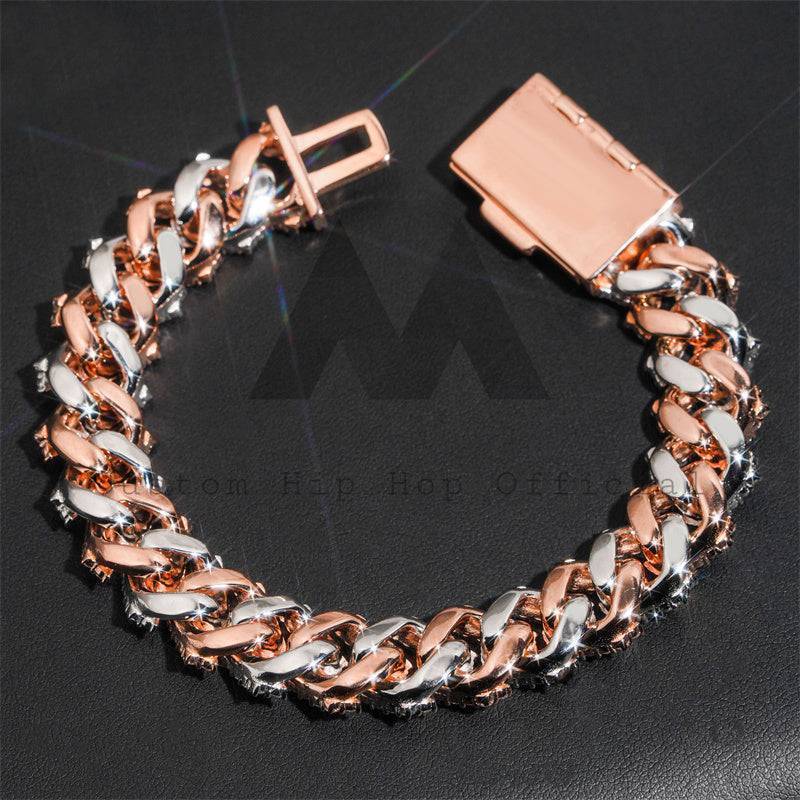 Hip Hop Jewelry 15MM Width Rose Gold Two Tone Solid Silver 925 Moissanite Cuban Link Bracelet1