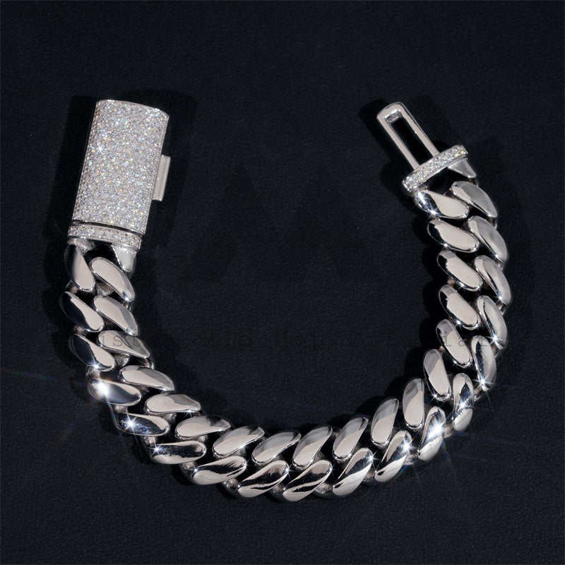 12MM Plain Cuban Link Bracelet With VVS Moissanite Diamond Gra Certificated